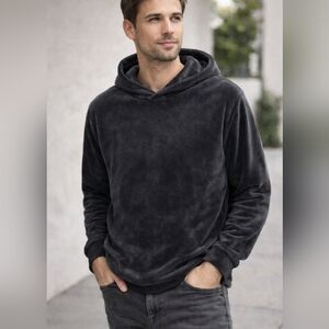 UGG Men’s Plush Hoodie Pullover Size M Dark Gray Soft Cozy Lounge